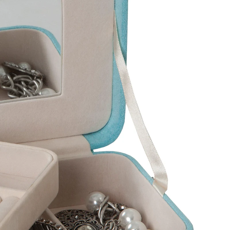 Giana - Plush Fabric Jewelry Box with Lift Out Tray in Aqua