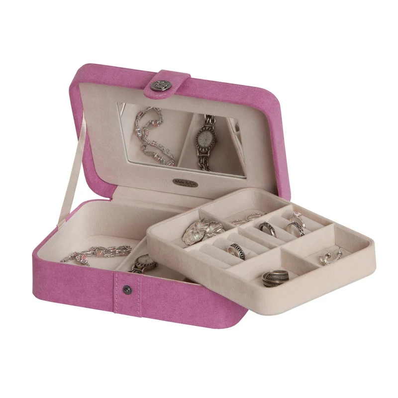 Giana - Plush Fabric Jewelry Box with Lift Out Tray in Pink