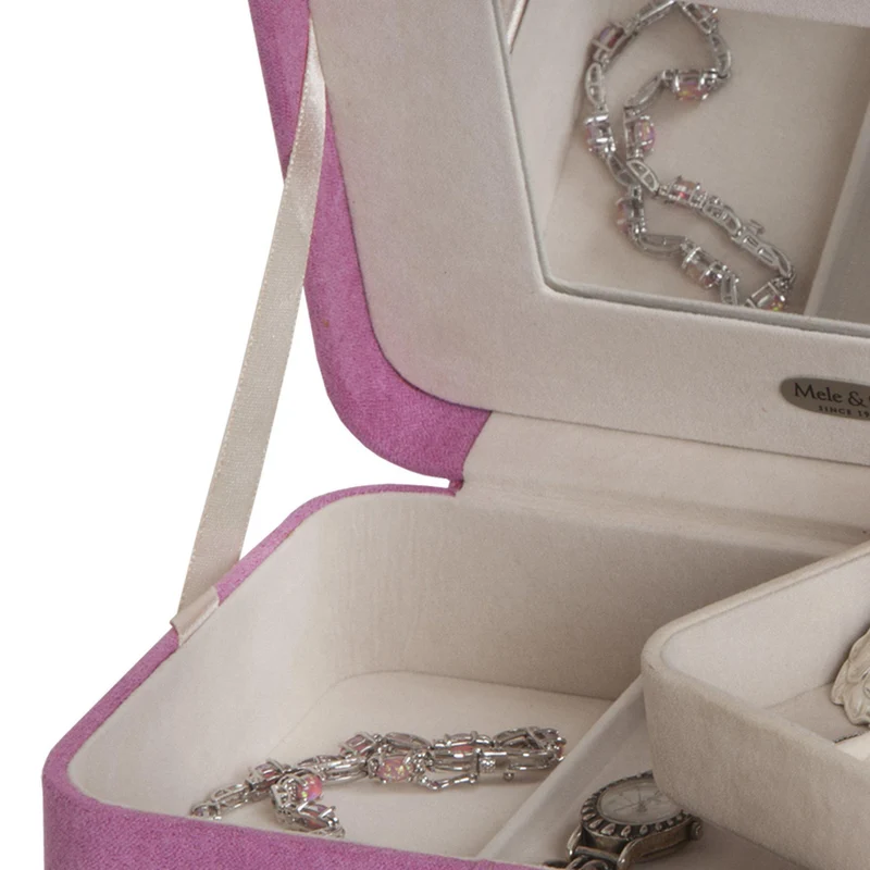 Giana - Plush Fabric Jewelry Box with Lift Out Tray in Pink