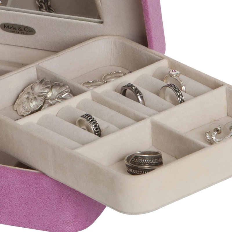Giana - Plush Fabric Jewelry Box with Lift Out Tray in Pink