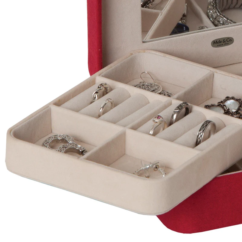 Giana - Plush Fabric Jewelry Box with Lift Out Tray in Red
