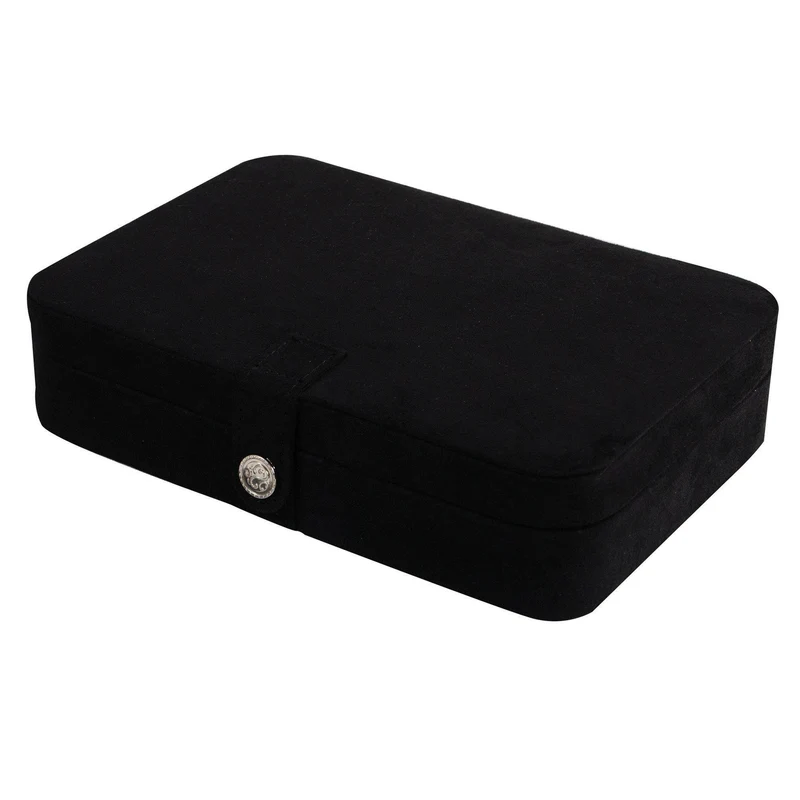 Maria - Plush Fabric Jewelry Box and Ring Case with 24 Sections, Black