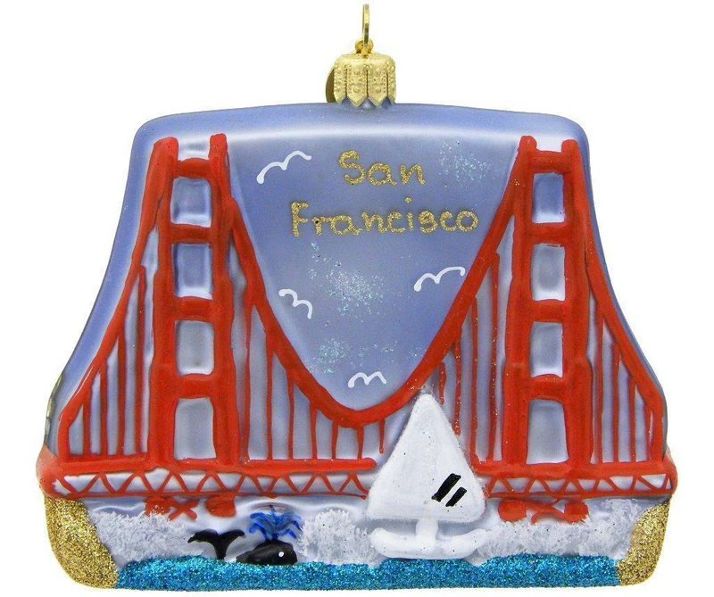 Golden Gate Bridge Blown Glass Christmas Ornament