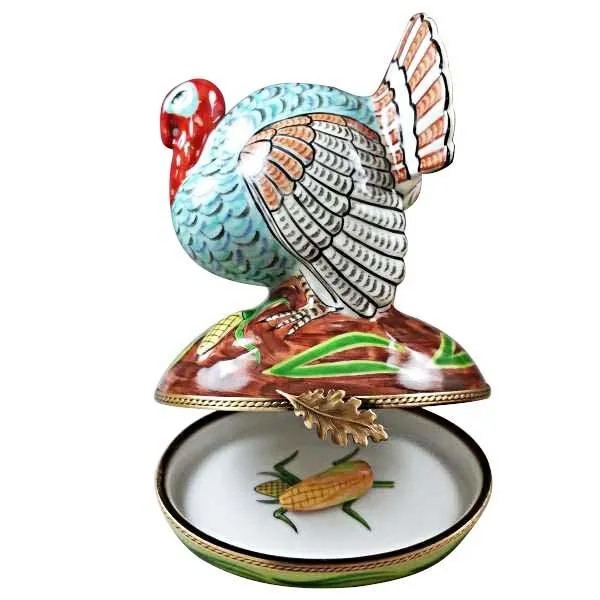 Large Turkey with Removable Ear of Corn Limoges Box by Rochard™