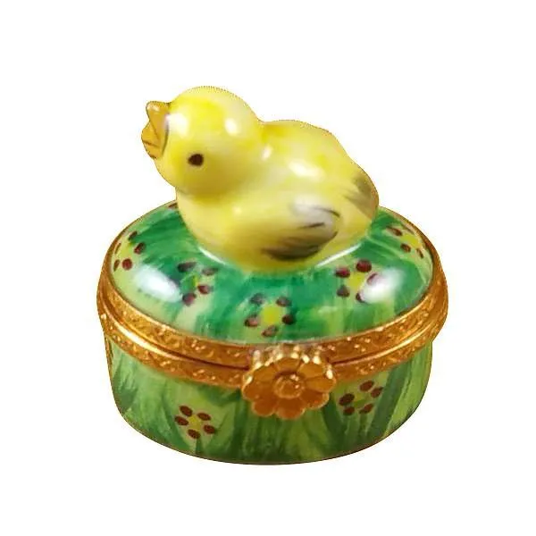Small Chick On Green Base Limoges Box by Rochard™