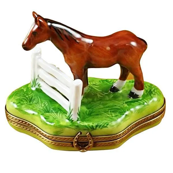 Horse Standing At Fence Limoges Box by Rochard™