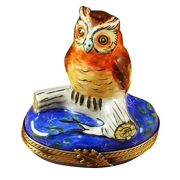 Wise Owl On Blue Base Limoges Box by Rochard™