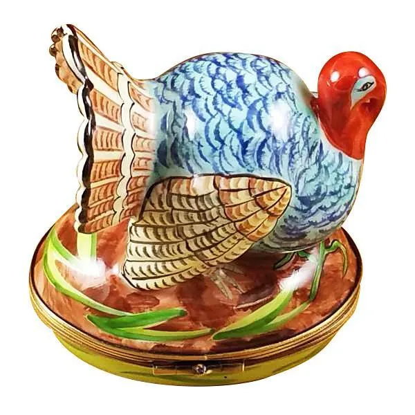 Blue Turkey with Cornstalk Limoges Box by Rochard™