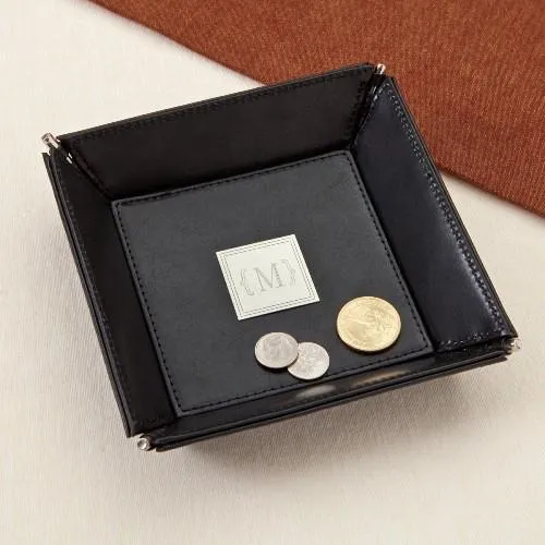 Black Personalized Leather Stash tray