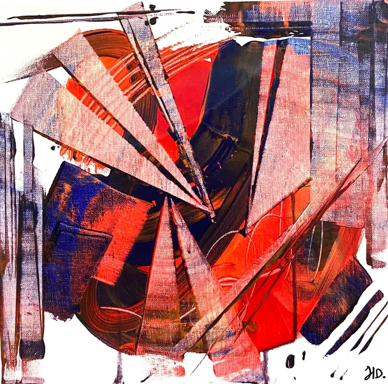 "Rouge étoilé" - Peinture acrylique et spatule - Toile en lin - Helline Durand