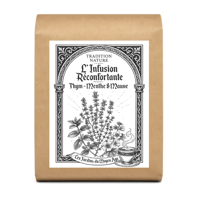 L’Infusion Réconfortante – Tisane Thym, Menthe & Mauve