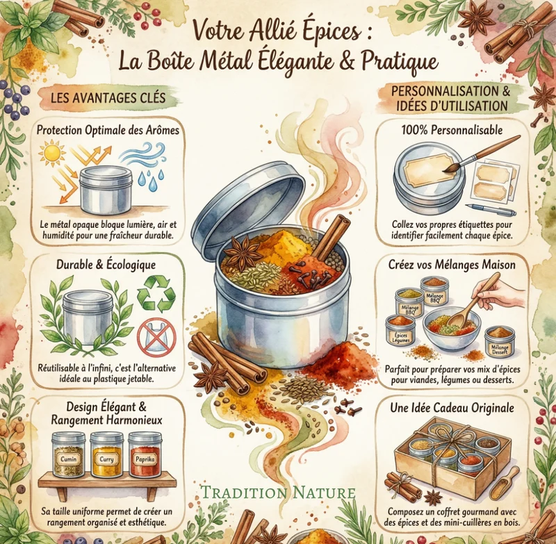 Boîte à épices cuivrée (doré rose) 250 ml – boîte métal finition cuivre