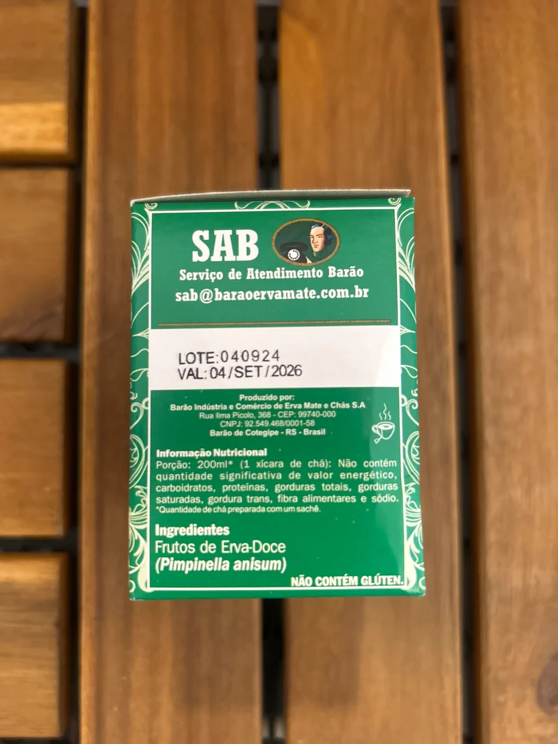 Tisane à l'Anis verte (Chá de Erva-Doce) - BARÃO - Contém 10 sachês
