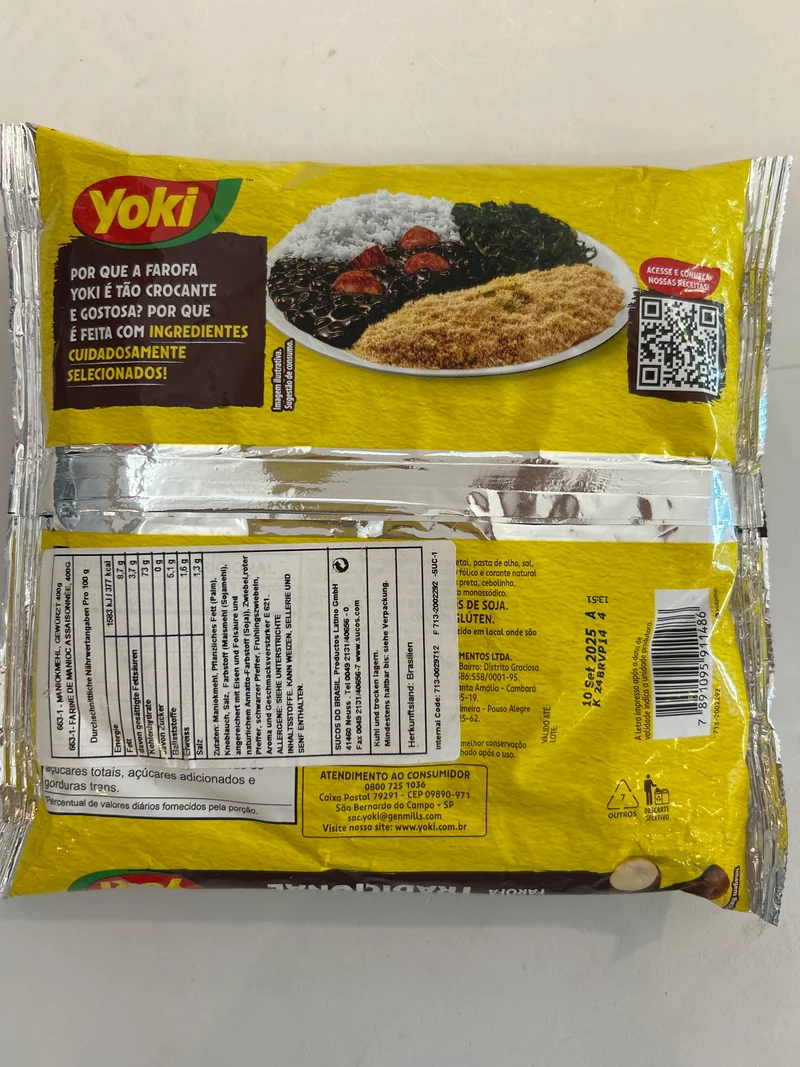 Combo - Farofa de Mandioca Tradicional - YOKI - 400g - Compre 10 unidades e ganhe 10% de desconto