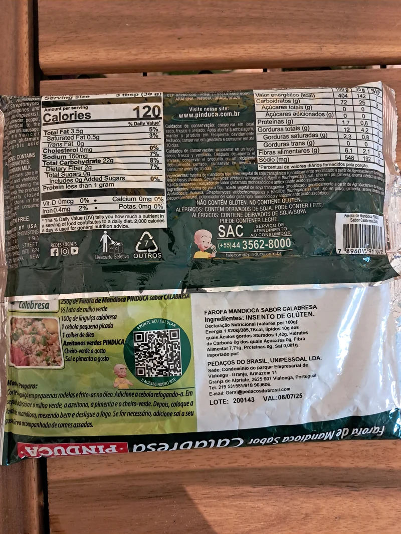 Farofa de Manioc à la Saucisse Calabraise (Farofa de Mandioca Calabresa) - PINDUCA - 250g