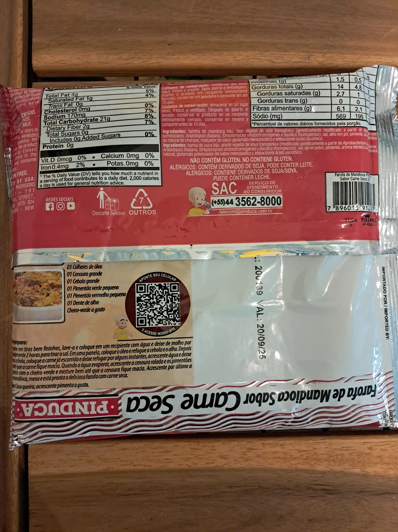 Farofa de Manioc à la Viande Sèche (Farofa de Mandioca Carne Seca) - PINDUCA - 250g