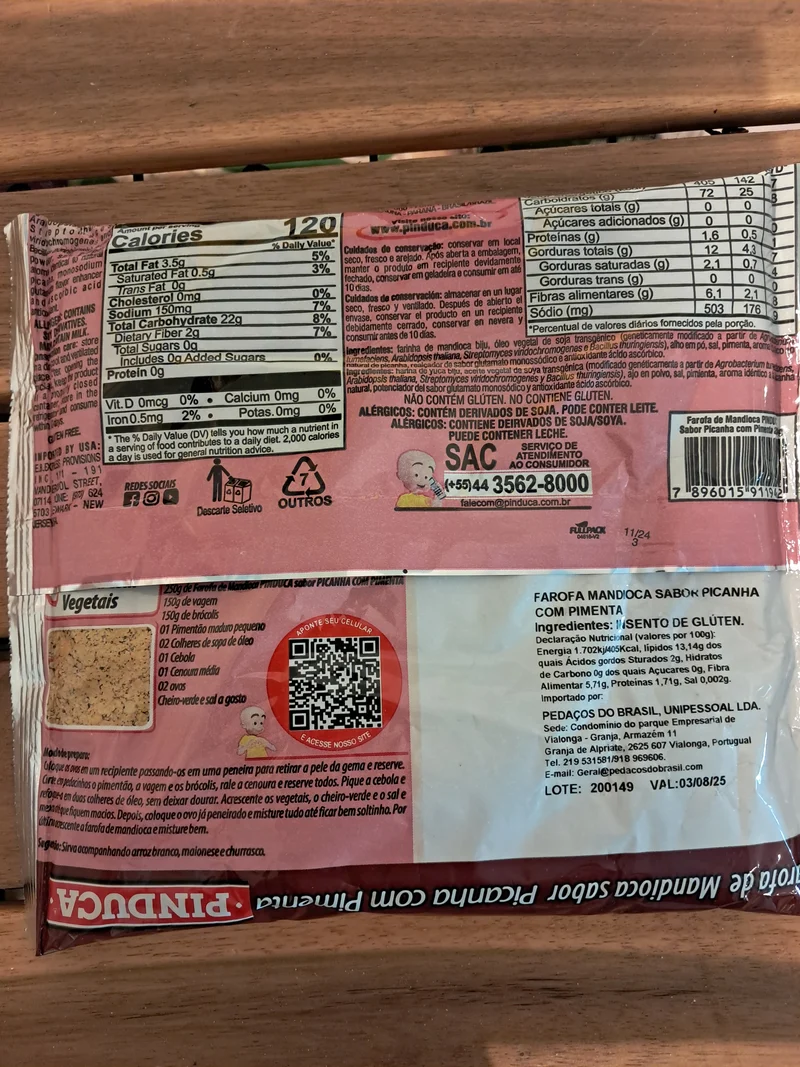 Farine de manioc assaisonnée goût picanha piment (Farofa de Mandioca Picanha com Pimenta) - PINDUCA - 250g