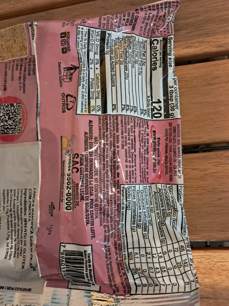 Farine de manioc assaisonnée goût picanha piment (Farofa de Mandioca Picanha com Pimenta) - PINDUCA - 250g
