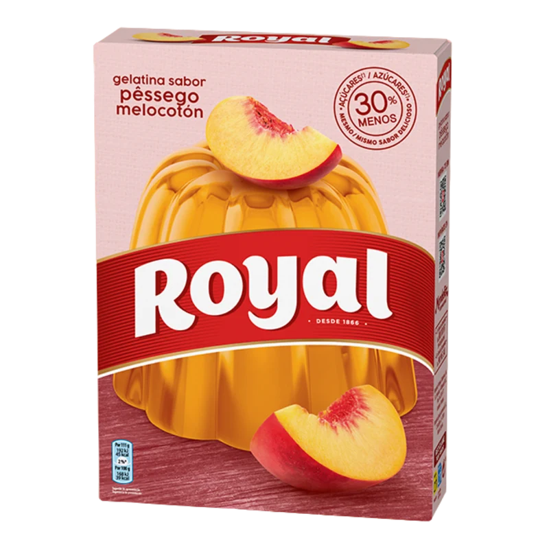 Gélatine en Poudre Saveur Pêche (Gelatina em Pó Pêssego) - ROYAL - 114g - Pct c/ 2 saquinhos