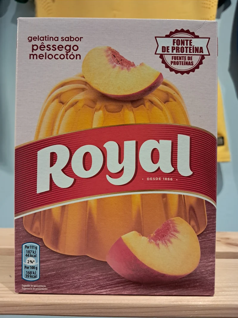 Gélatine en Poudre Saveur Pêche (Gelatina em Pó Pêssego) - ROYAL - 114g - Pct c/ 2 saquinhos