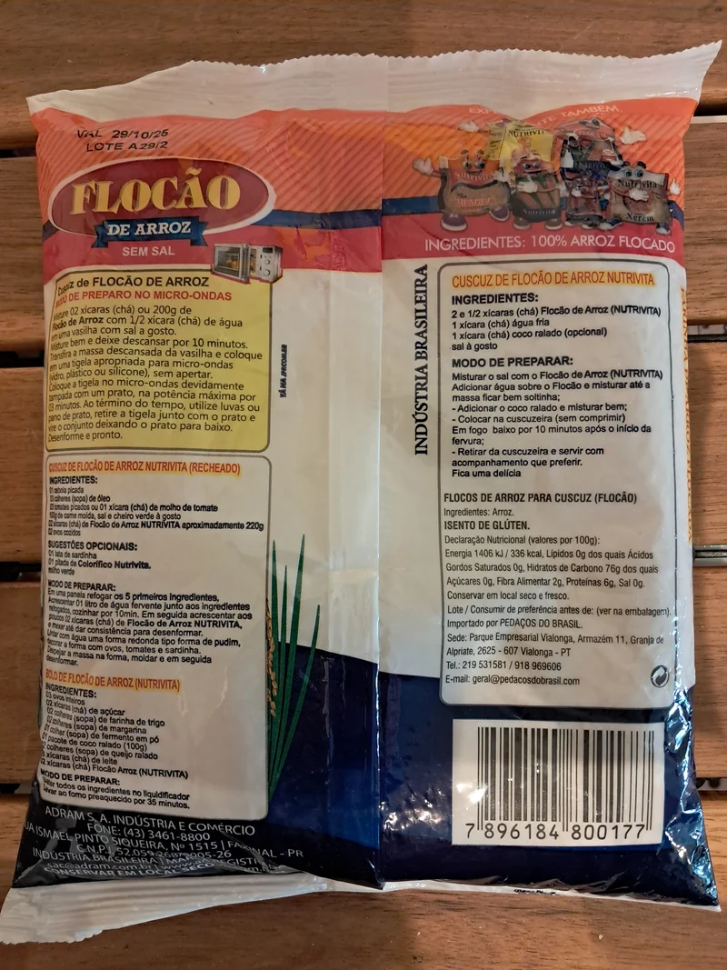 Flocons de riz (Flocão de Arroz) - NUTRIVITA - 500g
