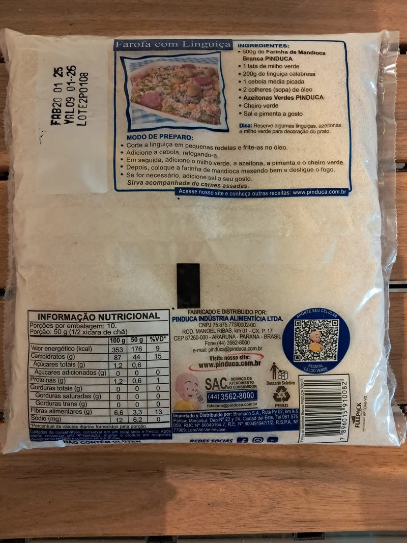 Farine de Manioc Cru Blanc (Farinha de Mandioca Crua Branca) - PINDUCA - 500g