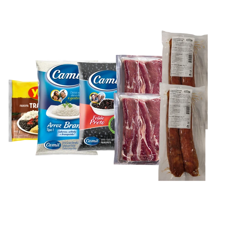 Kit Feijoada MPB (Grande) - 1 Feijão + 2 Linguiças calabresa + 2 Carne Seca + 1 farofa Yoki + 1 Arroz Camil
