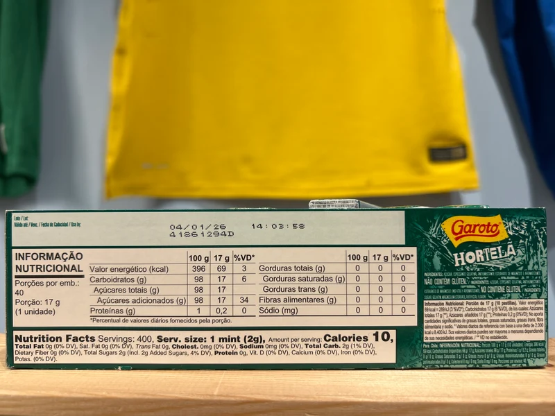 Chewing-gum à la menthe - ( Bala Pastilha de Hortelã )- GAROTO - 17g
