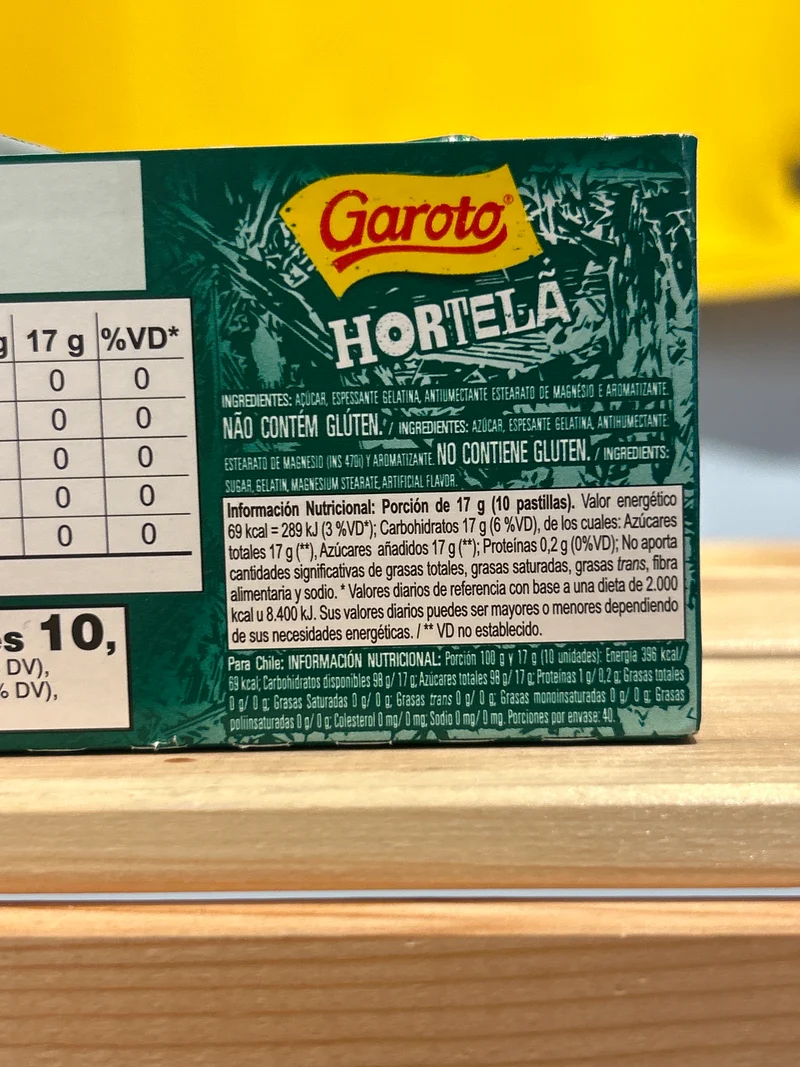 Chewing-gum à la menthe - ( Bala Pastilha de Hortelã )- GAROTO - 17g