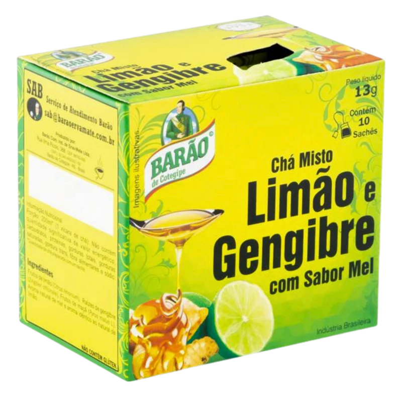 Tisane de citron, gingembre et miel (10 sachets) (Chá de Limão, Gengibre e Mel)(10 saches) BARÃO