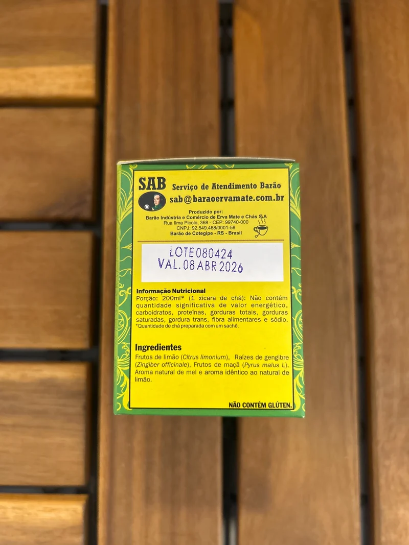 Tisane de citron, gingembre et miel (10 sachets) (Chá de Limão, Gengibre e Mel)(10 saches) BARÃO