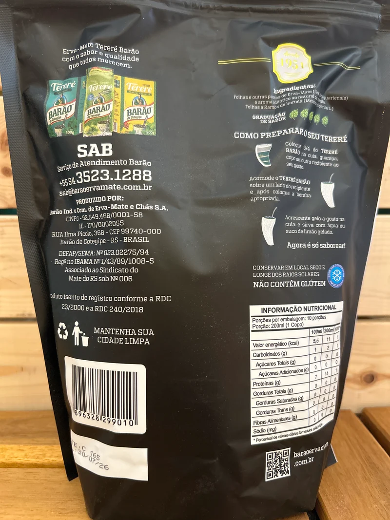 Yerba mate pour Tereré saveur Menthe poivrée (Erva para Tereré Menta Black) BARÃO - 500g