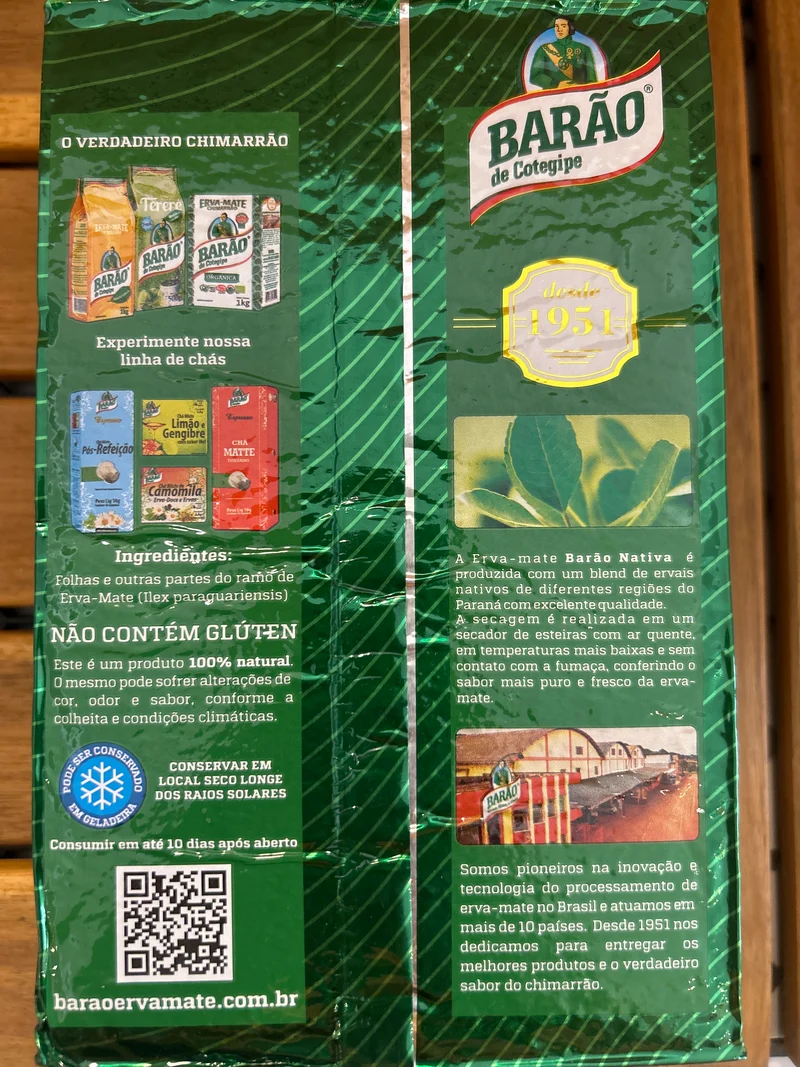 Yerba Maté nature (Erva Mate Chimarrão Nativa) BARÃO - 1Kg