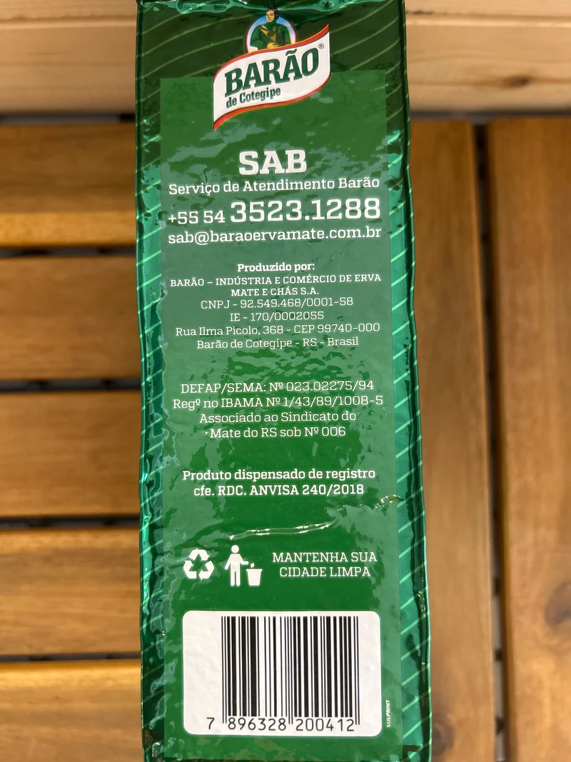 Yerba Maté nature (Erva Mate Chimarrão Nativa) BARÃO - 1Kg