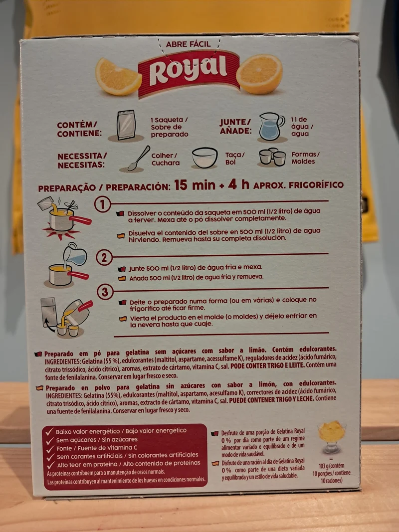 Gélatine en Poudre light Saveur Citron(Gelatina em Pó Light Limão) - ROYAL - 31g