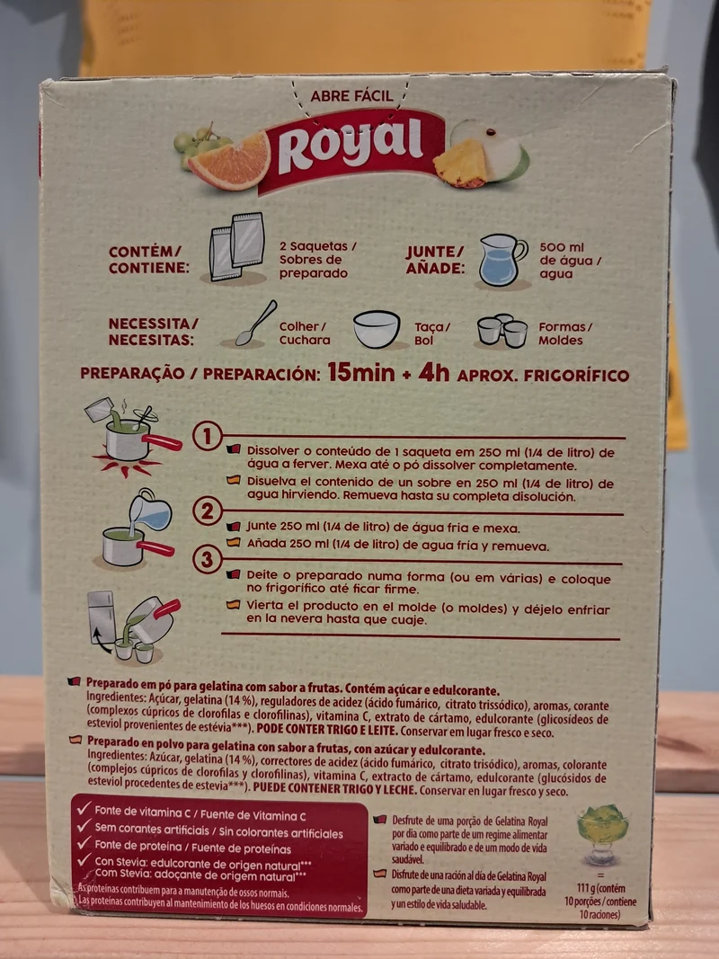Gélatine en Poudre Saveur Tutti Frutti (Gelatina em Pó Tutti Frutti) - ROYAL - 114g - Pct c/ 2 saquinhos