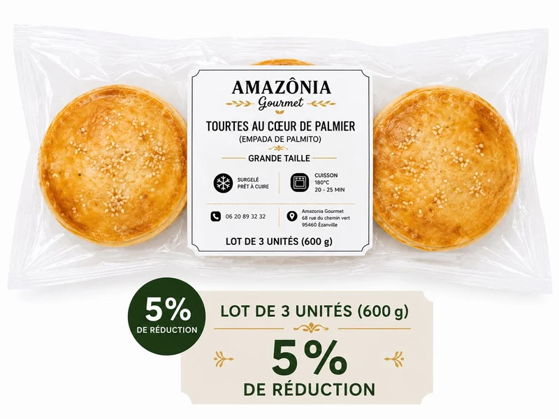 Tourtes au cœur de palmier (Empada de palmito) – Grande Taille – Pack de 3 – 3 unités de 200 g (600 g)