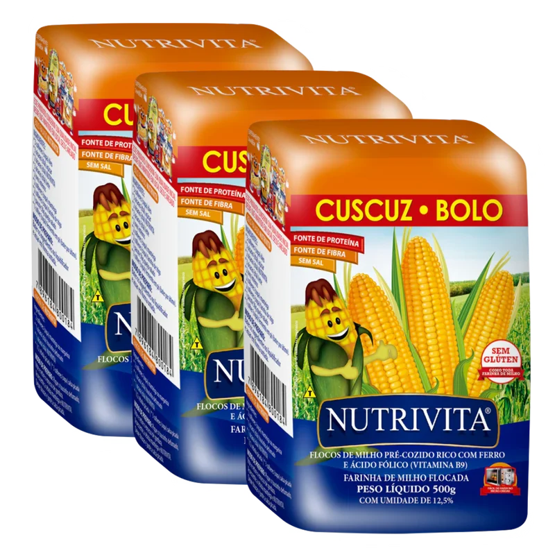 Combo - Flocos de Milho para Cuscuz - NUTRIVITA - 500g - Compre 3 unidades e ganhe 10% de desconto