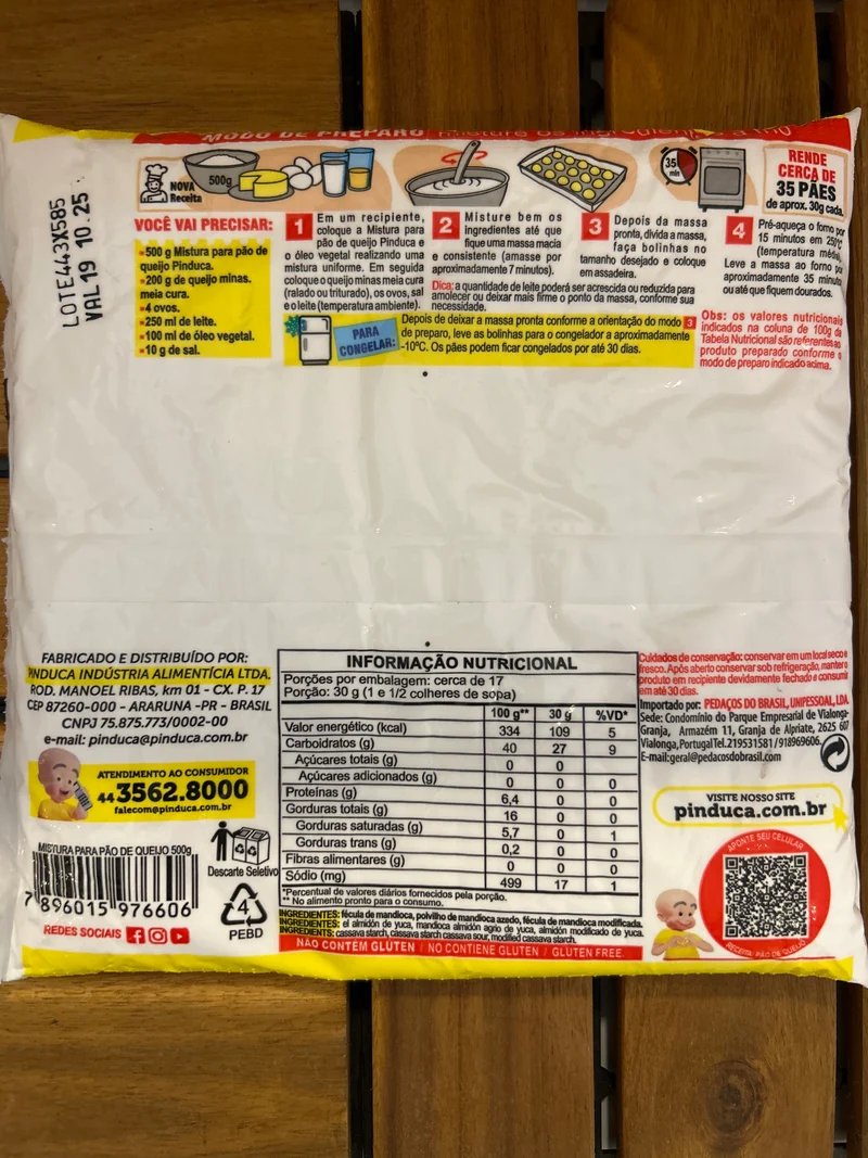 Préparation à Pain au Fromage (Mistura para Pão de Queijo)- PINDUCA - 500g