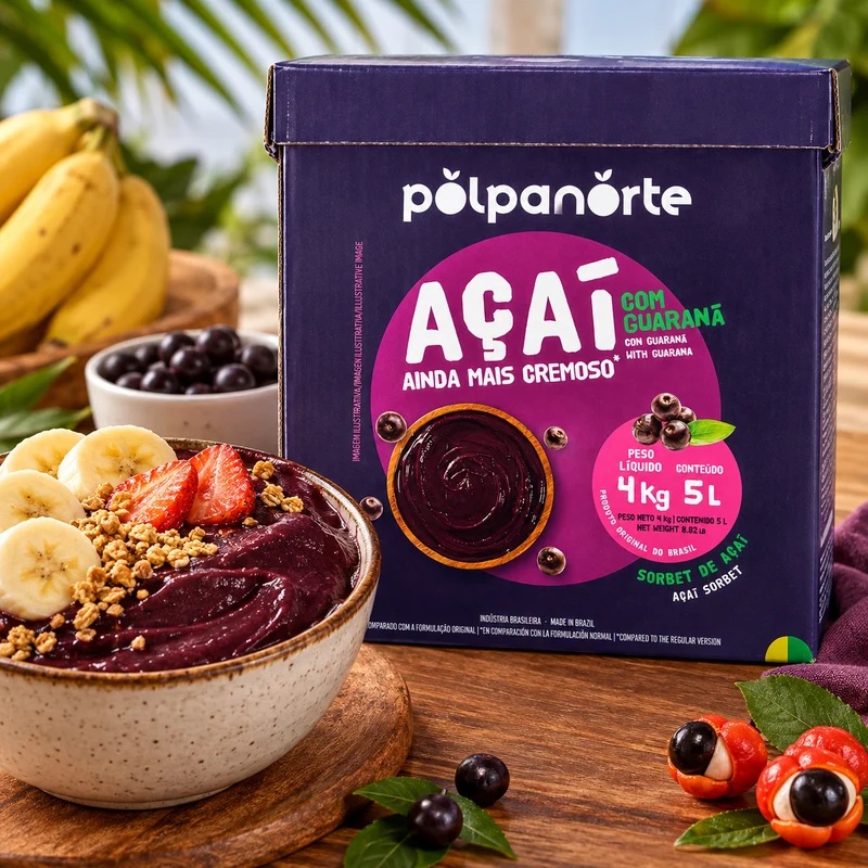 Açaí au Guaraná – Produit Surgelé (Açaí com Guaraná) – POLPANORTE – 4 kg / 5 L