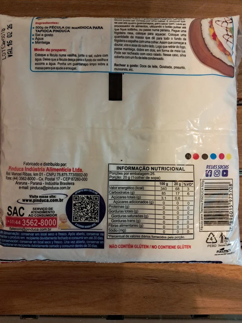 Fécule de Manioc pour Tapioca (Fécula de Mandioca para Tapioca) - PINDUCA - 500g