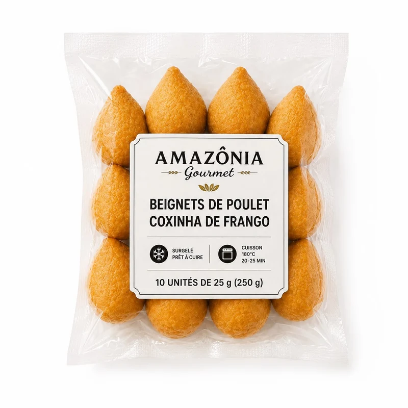 Beignets dorés au poulet effiloché (Coxinha de Frango) – frits et surgelés – 10 unités de 25 g (250 g)