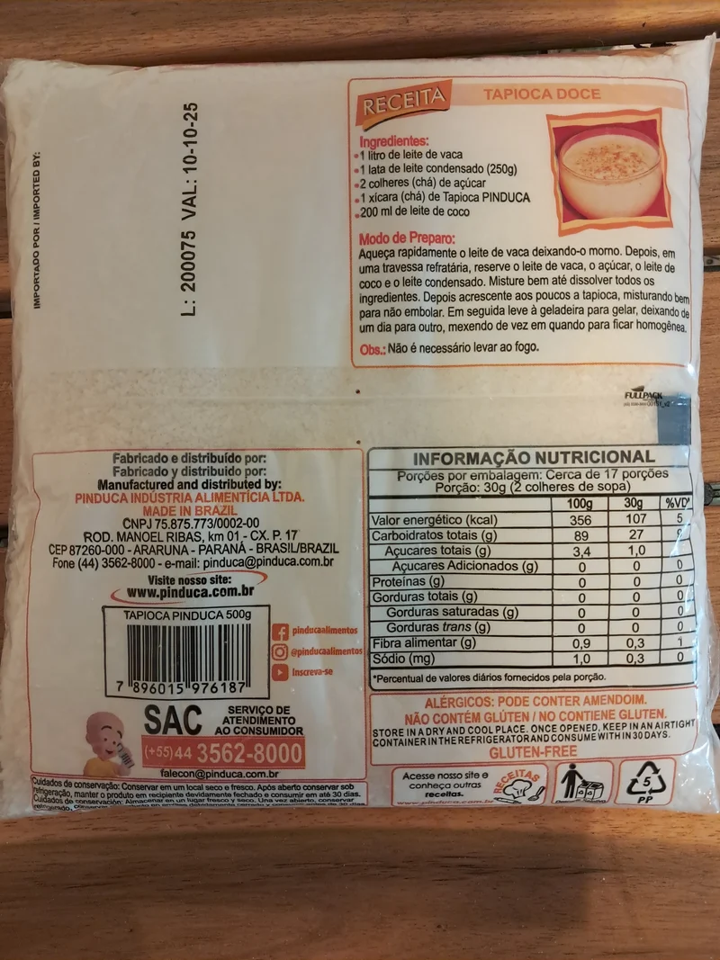 Fécule de manioc granulé (Tapioca Granulada) - PINDUCA - 500g