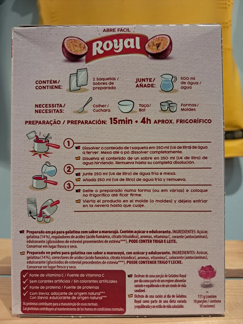 Gélatine en Poudre Saveur Passion (Gelatina em Pó Maracujá) - ROYAL - 114g - Pct c/ 2 saquinhos