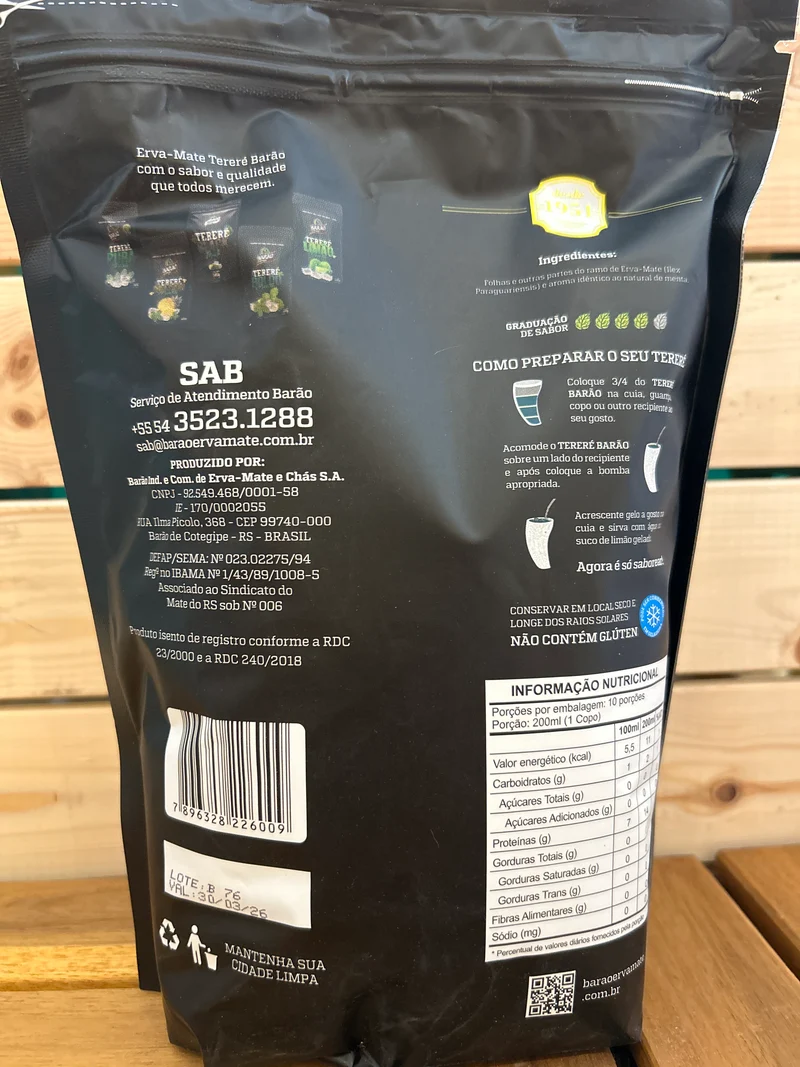 Yerba mate saveur menthe glaciale pour mate froid (Erva para Tereré Menta Ice) - BARÃO - 500g