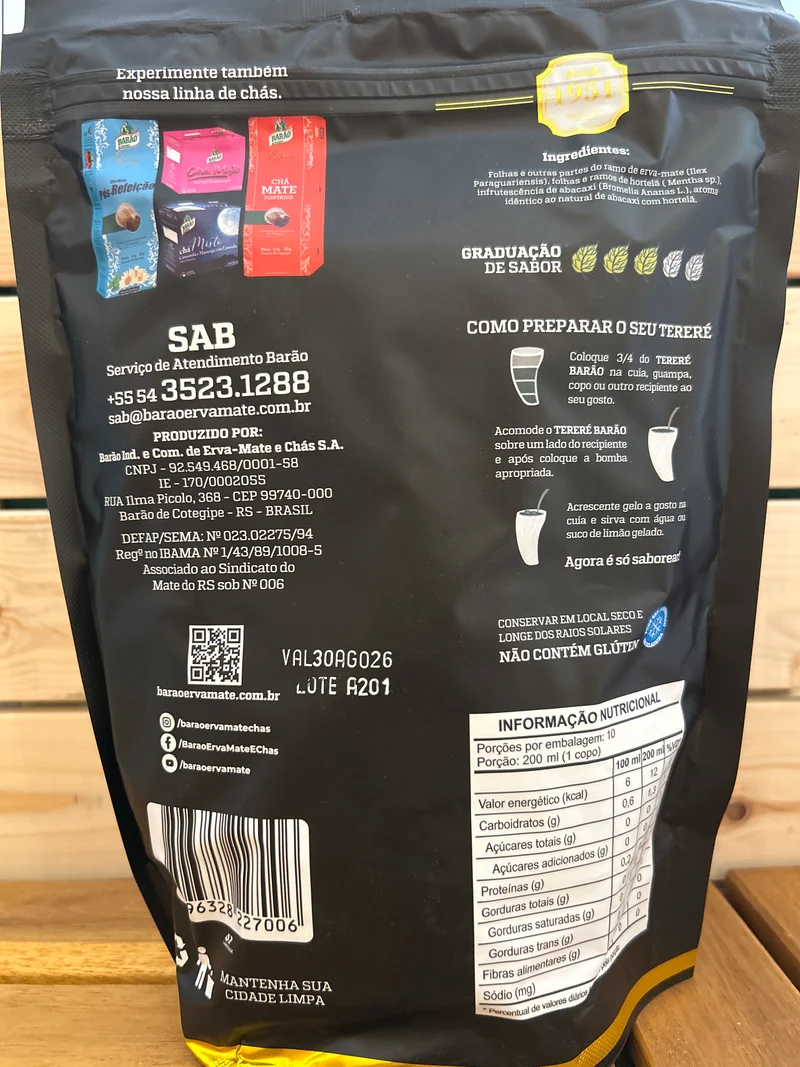 yerba mate pour mate tereré saveur ananas et menthe (Erva Mate para Tereré Abacaxi e Hortelã) BARÃO - 500g