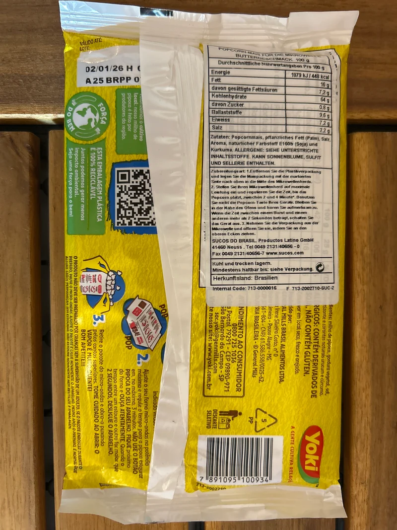 Pop-corn micro-ondes beurre (Pipoca para Microondas Sabor Manteiga) - YOKI - 100g