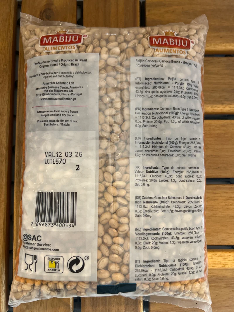 Haricots Bruns "Carioca" (Feijão Carioca) - MABIJU - 1kg
