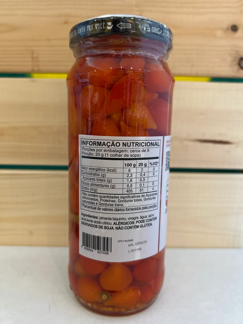 Piments Biquinho Rouge (Pimenta Biquinho Vermelha)- SABOR DAS ÍNDIAS - 300g (170g égoutté)