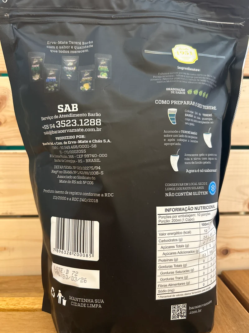 Yerba mate pour tereré Menthe et boldo (Erva Mate para Tereré Menta e Boldo) BARÃO - 500g